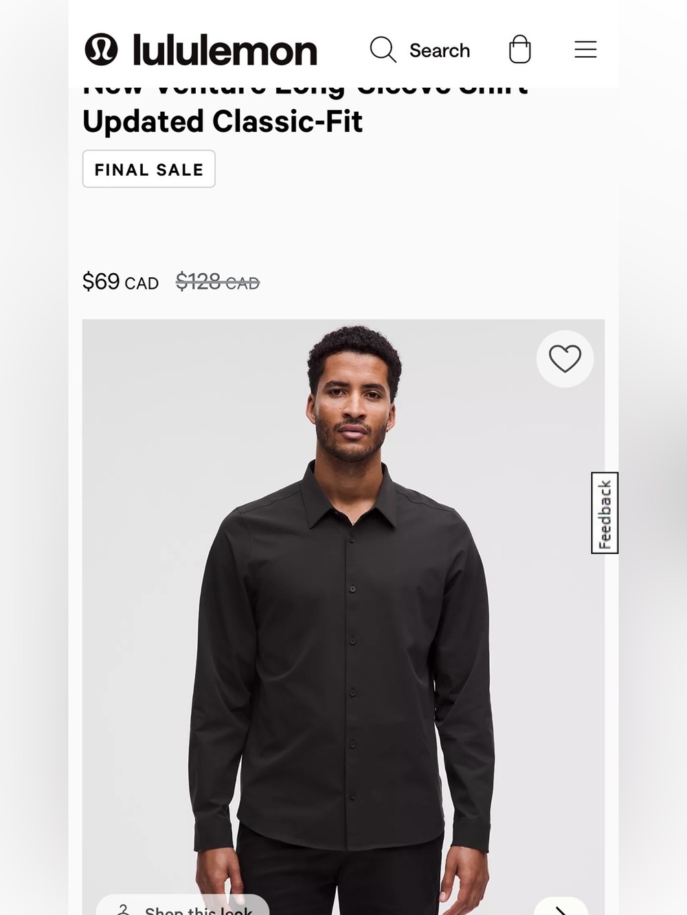 lululemon athletica Men's Black Long-Sleeve Dress Shirt